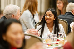 A DASA scholarship recipient talks with Curt Simic, President Emeritus of the Indiana University Foundation.